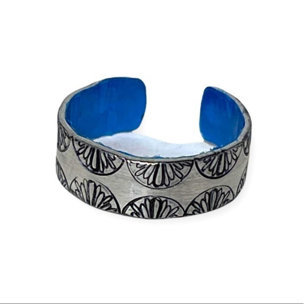 Handmade 9/9.5 stamped boho peacock silver‎ hypoallergenic adjustable ring